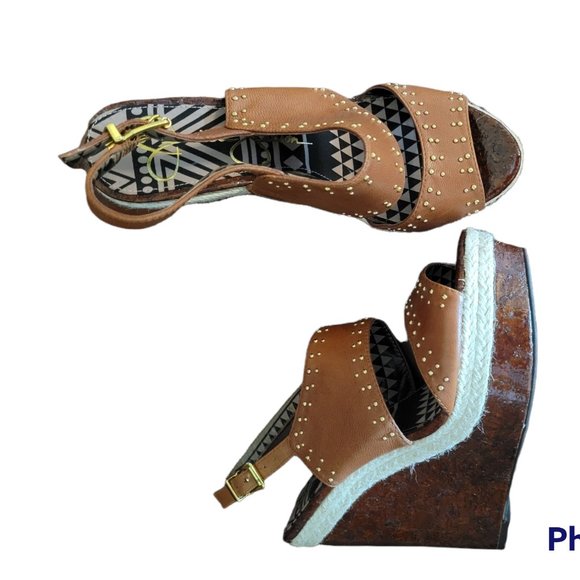 Jessica Simpson 6.5 Cognac Wedges - Picture 1 of 1